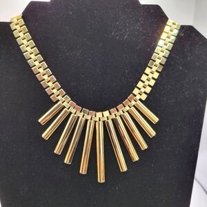 Gold Tone Fringe Necklace with Intricate Chain Design Lightweight Vintage